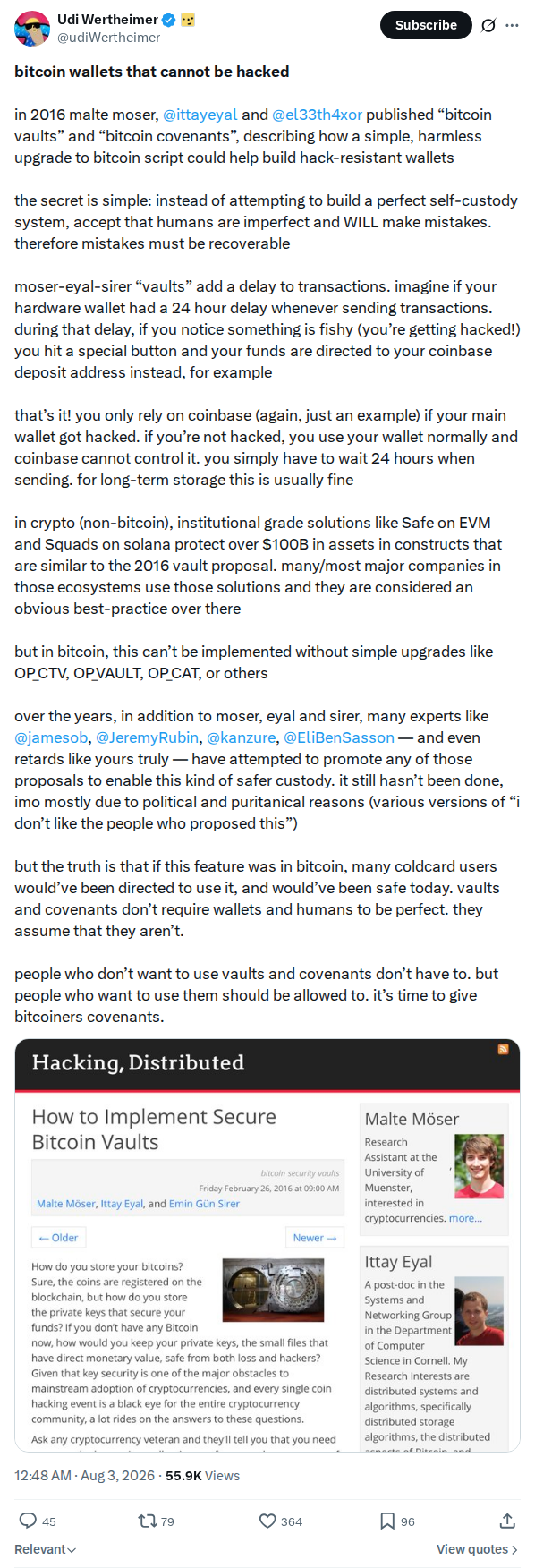 Captured screenshot: Bitcoin vaults and covenants could have helped
