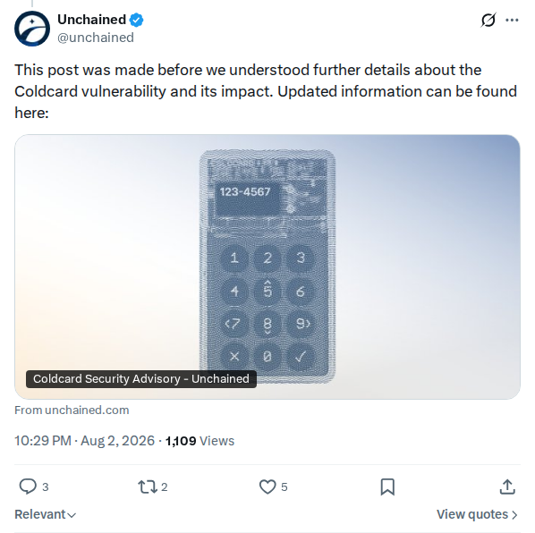 Captured screenshot: Unchained correction to earlier post
