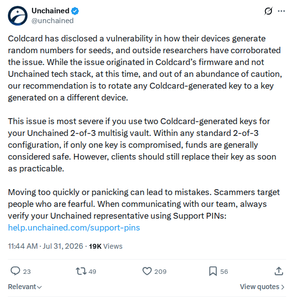 Captured screenshot: Unchained client guidance