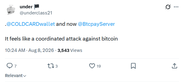 Captured screenshot: Claim of coordinated attack on Bitcoin
