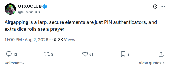 Captured screenshot: Airgapping and secure elements are insufficient