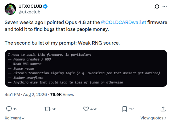 Captured screenshot: Claim of an AI prompt naming weak RNG seven weeks before disclosure