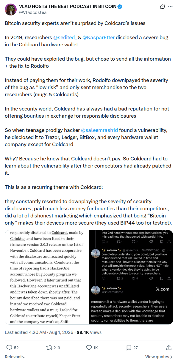 Captured screenshot: Prior disclosure-handling thread