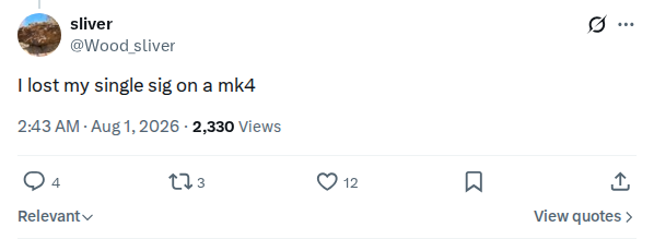 Captured screenshot: First-hand Mk4 single-sig loss report