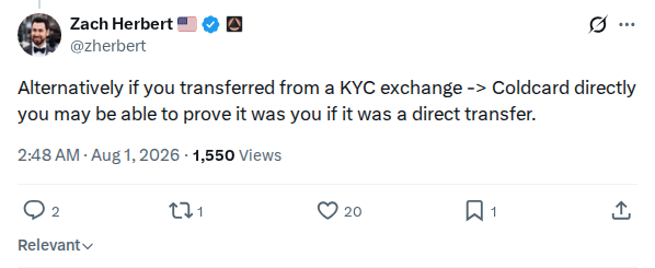 Captured screenshot: Possible ownership proof for direct KYC exchange transfers