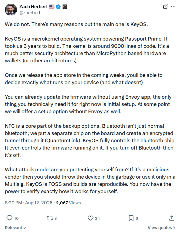 Captured screenshot: Zach Herbert explains Passport Prime architecture and FOSS assurances